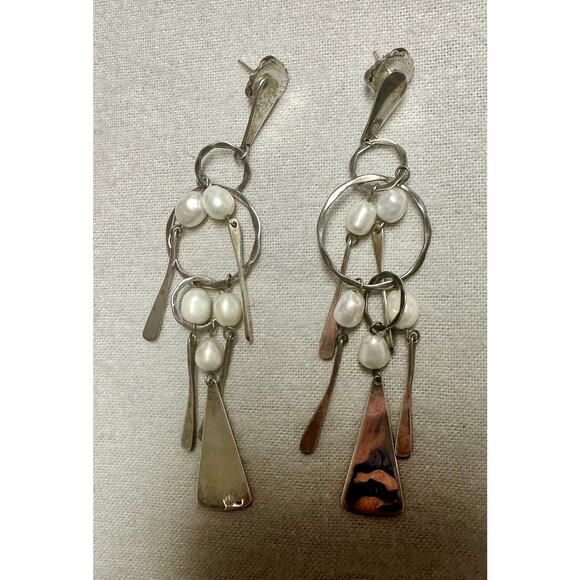 Robert Lee Morris Handmade Silver and Cultured Pearl Earrings - Picture 4 of 10